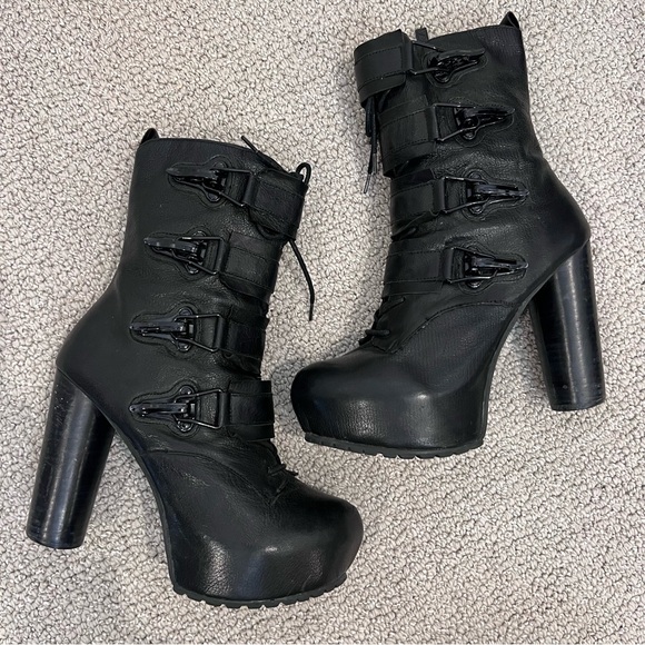 Matiko Leather Lace Up Platform Heeled Boots Punk Gothic Side Zip Black Size 8.5 - Picture 4 of 17